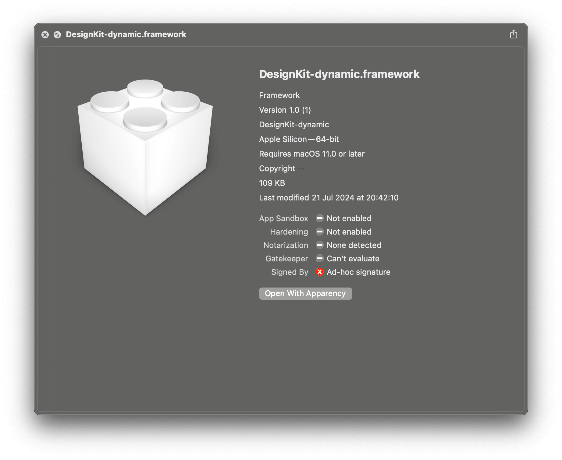 Ad-hoc signing for framework dependency