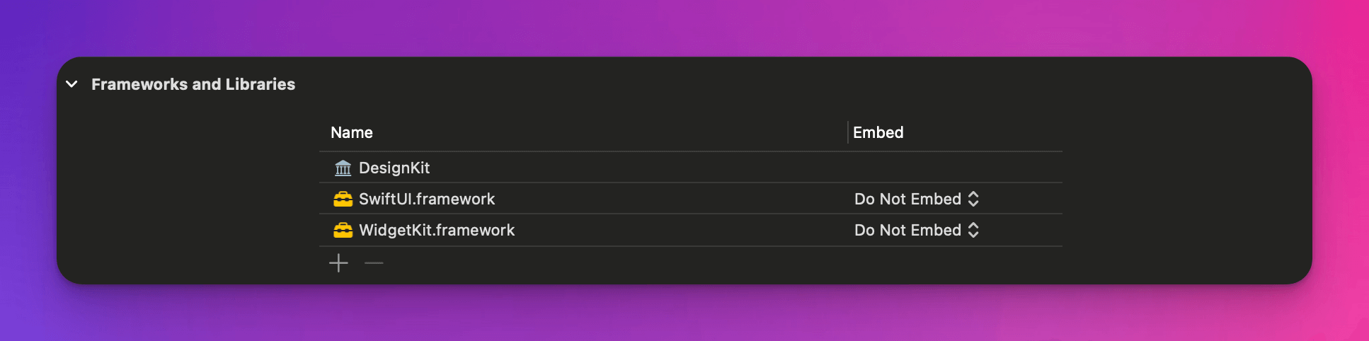 Widget with static library dependency